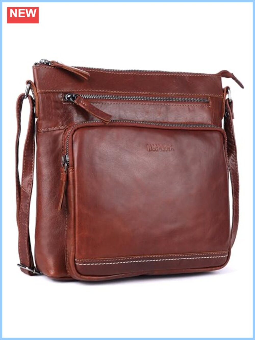 Genuine Leather Crossbody Purse Extra Large Triple Zip Shoulder Bag